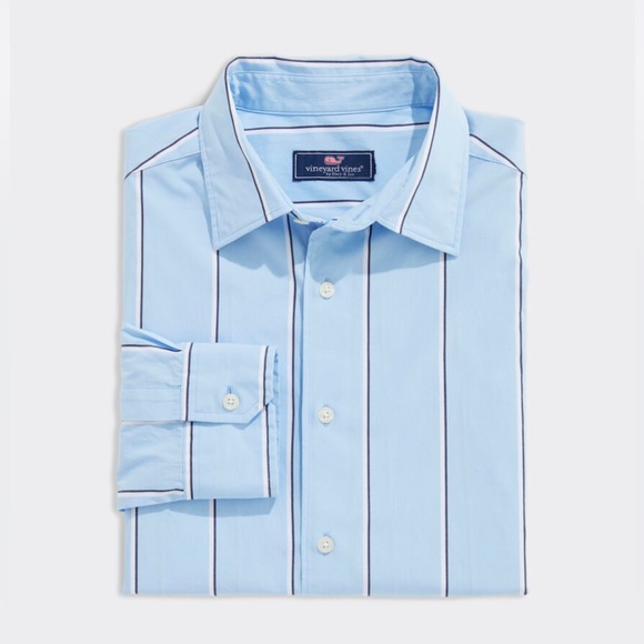 Men’s Vineyard Vines Shirt Stretch Poplin Striped Long Sleeve NEW In Pack Blue - Picture 4 of 9